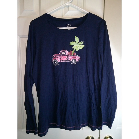 HUE Christmas Truck Palm Tree Graphic Tee Long Sleeve‎ Top Shirt 2X - Picture 1 of 3